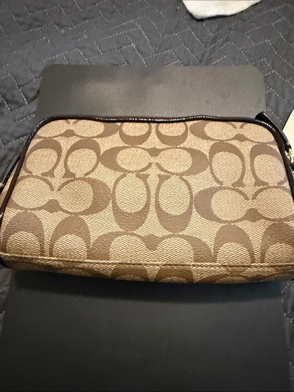 Coach Heritage Signature Canvas Toiletry‎ Case in Brown with Red Accent